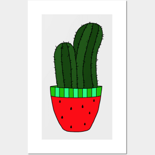 Cute Cactus Design #42: Watermelon Pot With Cucumber Cacti Posters and Art